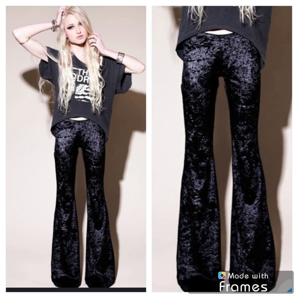 Pants - Black Stretchy Crushed Velvet Pants in XL